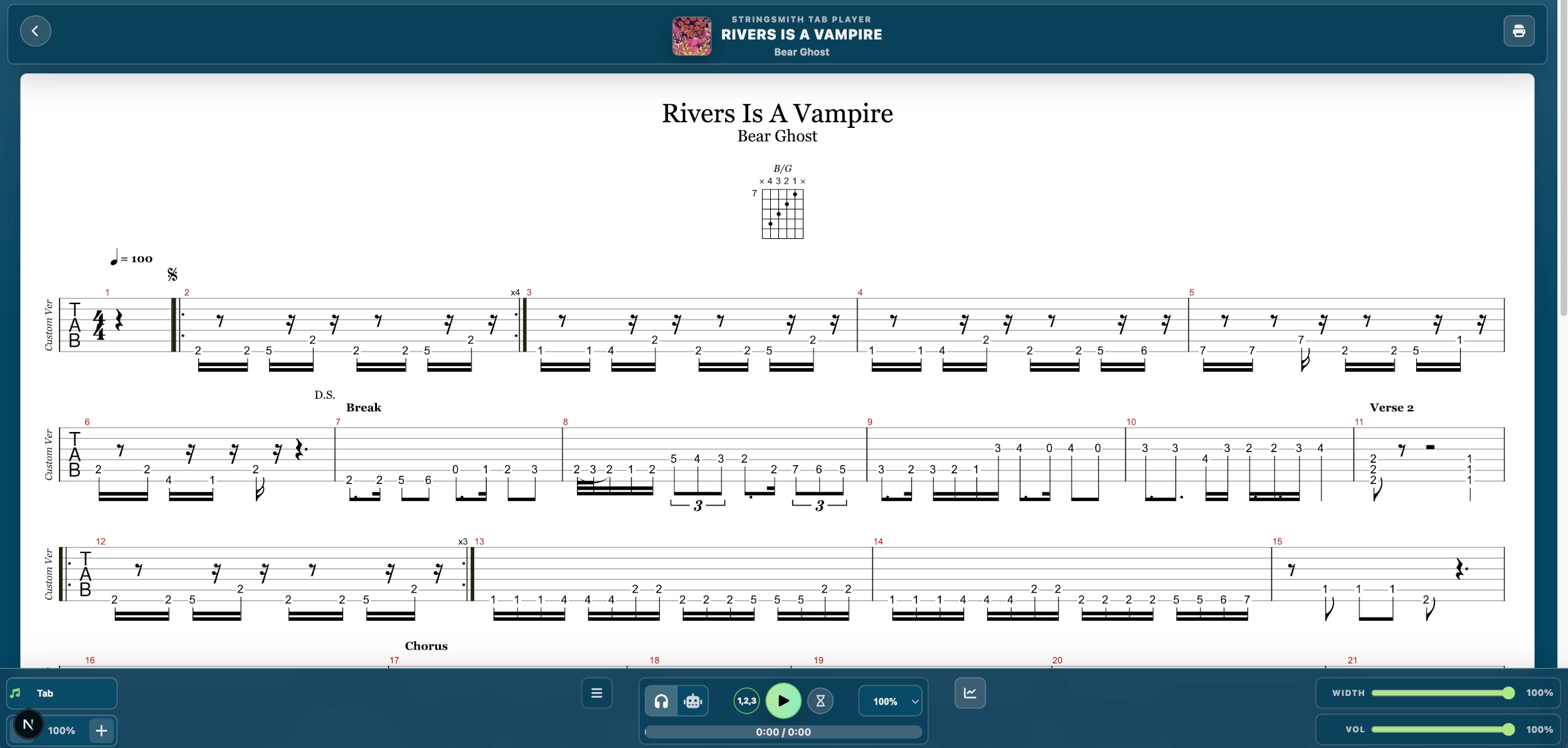 Interactive tab player screenshot
